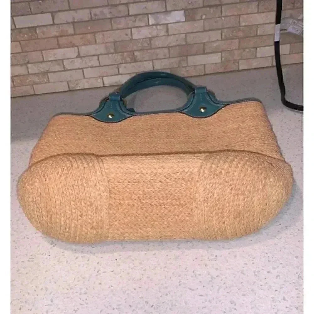 Teal accent straw coach‎ purse BH